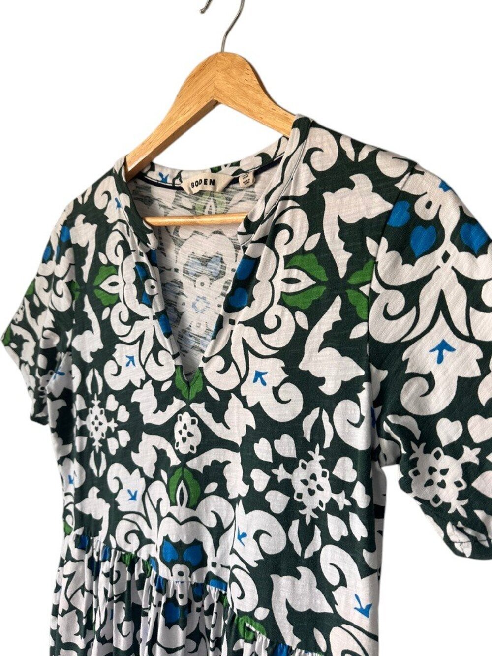 Boden Easy Notch Neck Jersey Dress 100% Cotton, Green and White, 8 - Picture 6 of 15